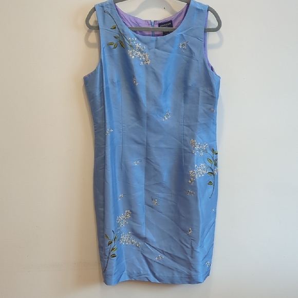 Ann Taylor Dresses & Skirts - Ann Taylor Vintage 90s Y2K Minimalism Pure Silk Blue floral dress 16 Petite